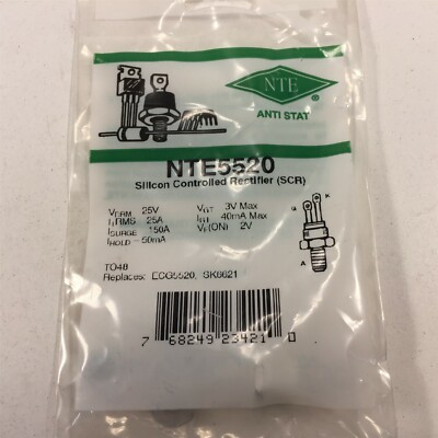 (1) NTE5520 Silicon Controlled Rectifier (SCR) 25 Amp, TO48