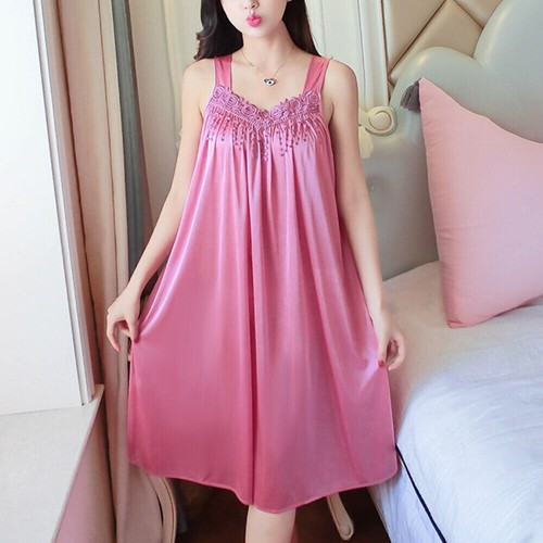 Women Sleeveless V Neck Nightdress Pajamas Nightshirt Summer Loose Sleepwear - Picture 15 of 22