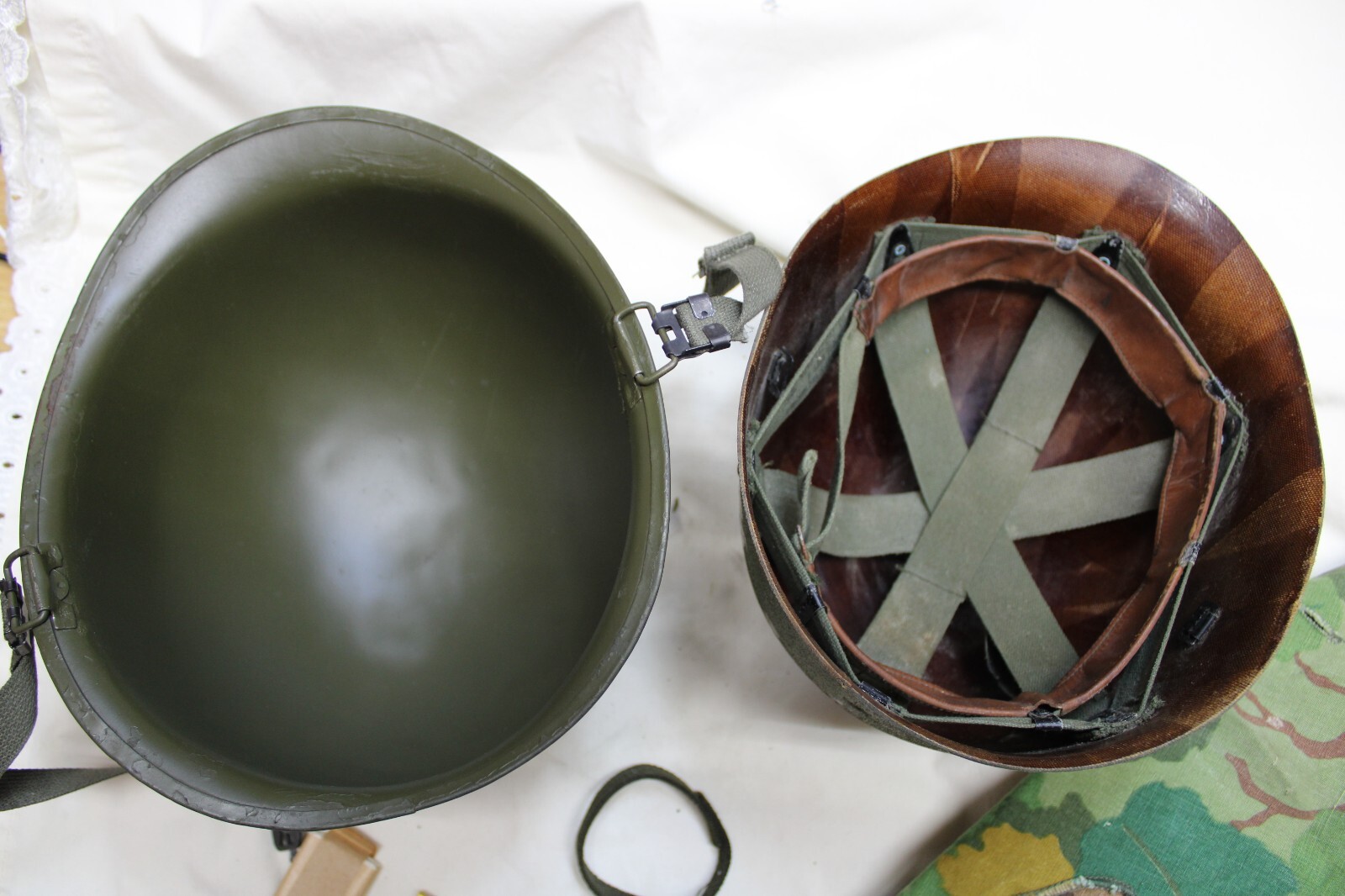 US Military Vietnam Era M1 Steel Pot Helmet Liner ERDL Poplin