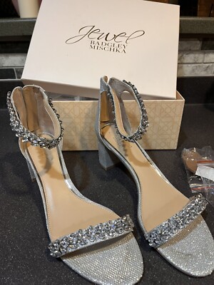 Jewel Badgley Mischka Womens BRONWEN Silver Block Heels 11 Medium (B,M)  2073