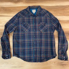 Levi's Western Shirt Mens Large Pearl Snap Blue Plaid Cotton Pockets