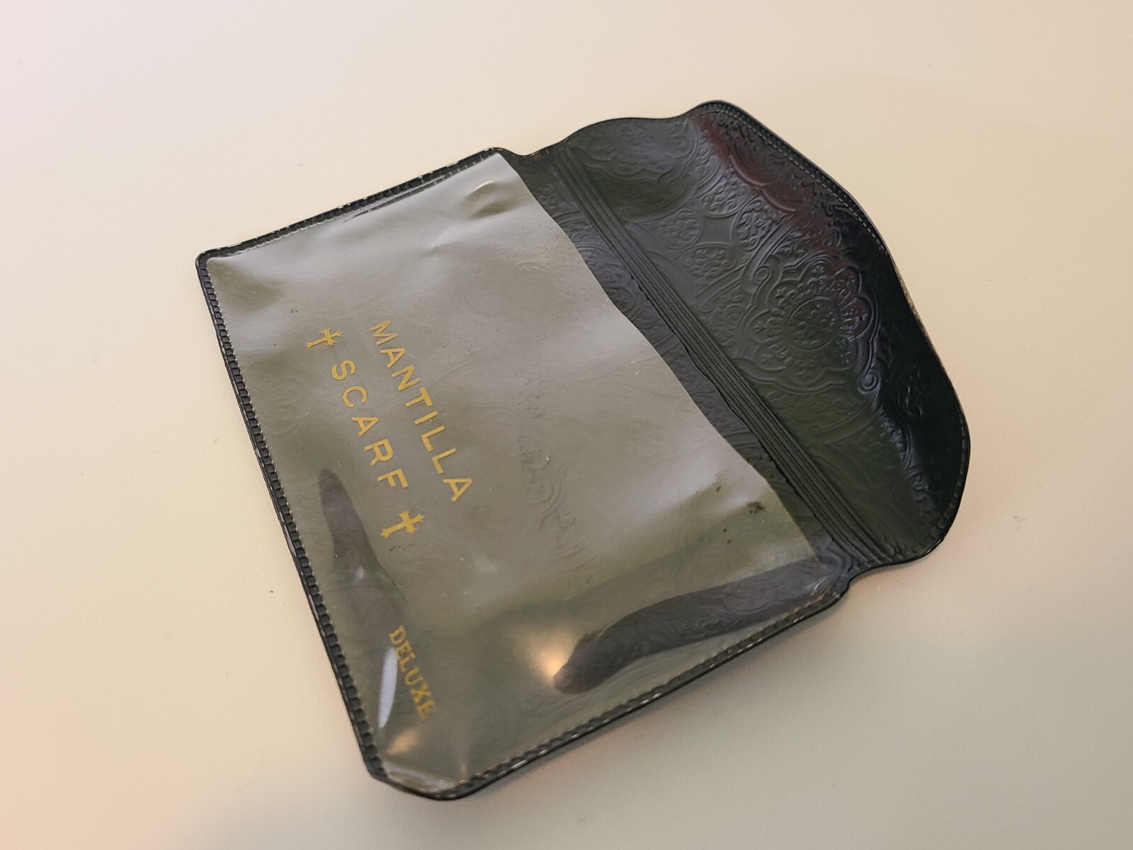 RARE Mantilla Scarf Storage Pouch Vintage Deluxe Cross Gem