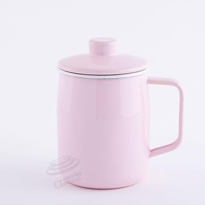 Oil pot 1.0L double strainer net enamel pink OP-1.0L.CP