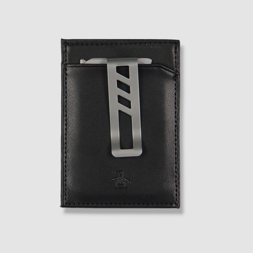 Original Penguin Hombre Cuero Negro Portatarjetas de Identificación Estuche Billetera y Clip para Dinero. - Imagen 2 de 3