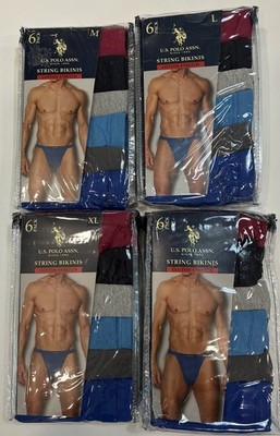 New U.S. Polo Association Men's 6 Pack Cotton String Bikini Brief Underwear 