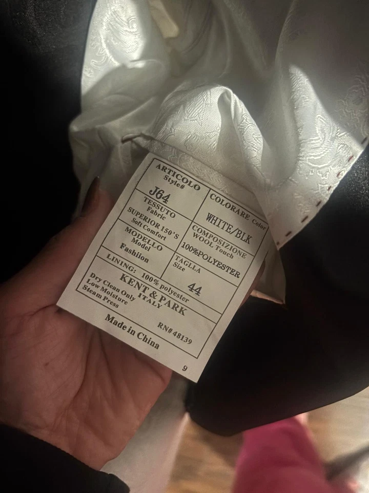 Kent & Park Hombres Calce Ajustado Traje Esmoquin Chaqueta Blazer 44 Blanco Floral Foto 3 de 4