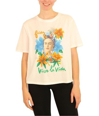 Junk Food Womens Viva La Frida Crop Graphic T-Shirt, white, L