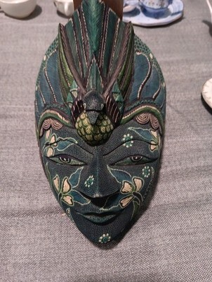 Vintage Balinese Dewi Sri Goddess Mask With Bird