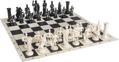 Roman Chess Set - Vinyl Chess Board Black / White- Size 17,3'' + Roman Chess Piec