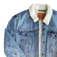 Levi's Men's Large Sherpa Lined Denim Trucker Jacket Blue Jean Coat Warm