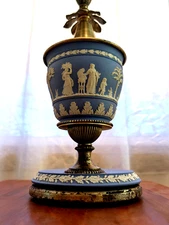 GORGEOUS! 27" Jasperware by Wedgwood TORCHIERE Table Lamp Blue 1959 VINTAGE