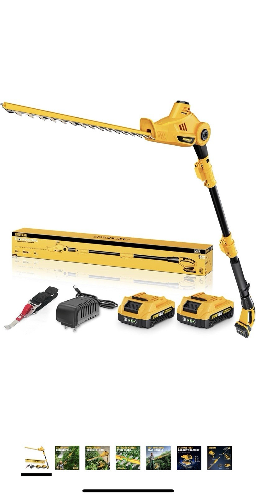 20V MAX Pole Hedge Trimmer,Telescoping Pole Hedge Trimmer,with 2 Packs 2.0Ah ...