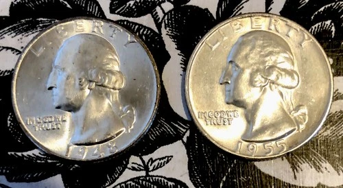 washington silver quarters lot of 2 1948 1955-d