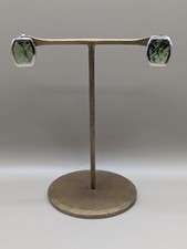 Anne Klein Vintage Ohrclips  - silber, grasgrün, geometrisches Design, USA