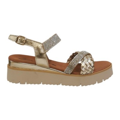 Laura Bizzarri Damen Sandale Platin mit Strass und Keilabsatz