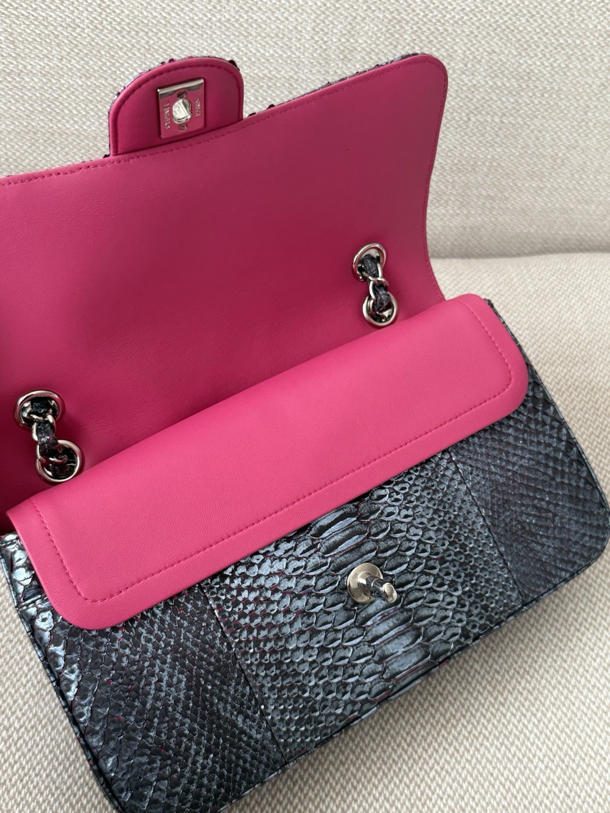 CHANEL Iridescent Blue Multicolor Python Classic … - image 14