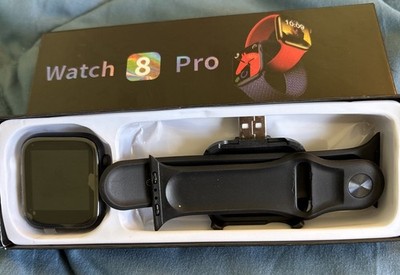 Watch 8 Pro Smart Watch Black Case Black Silicone Band Open Box