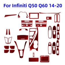 36xReal Red Carbon Fiber Kit Full Interior Trim Cover For Infiniti Q50 Q60 14-20