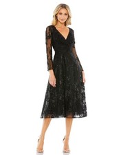 Mac Duggal 204041 Illusion Sleeve Floral Dress BLACK SIZE 8 $498
