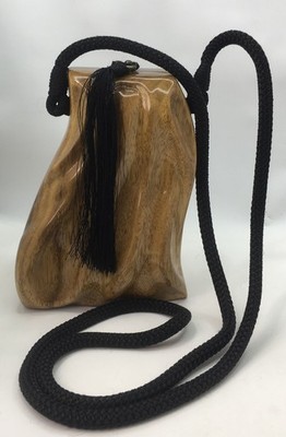 Timmy Woods Beverly Hills Hand Carved Acacia Wood & Tassel Purse Vintage