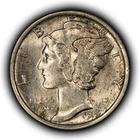 1919 10c Mercury Silver Dime - Light Original Toning - AU/UNC - SKU-Y6784