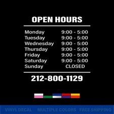 Custom Business Hours Vinyl Decal for Door or Window | Multiple Colors & Size
