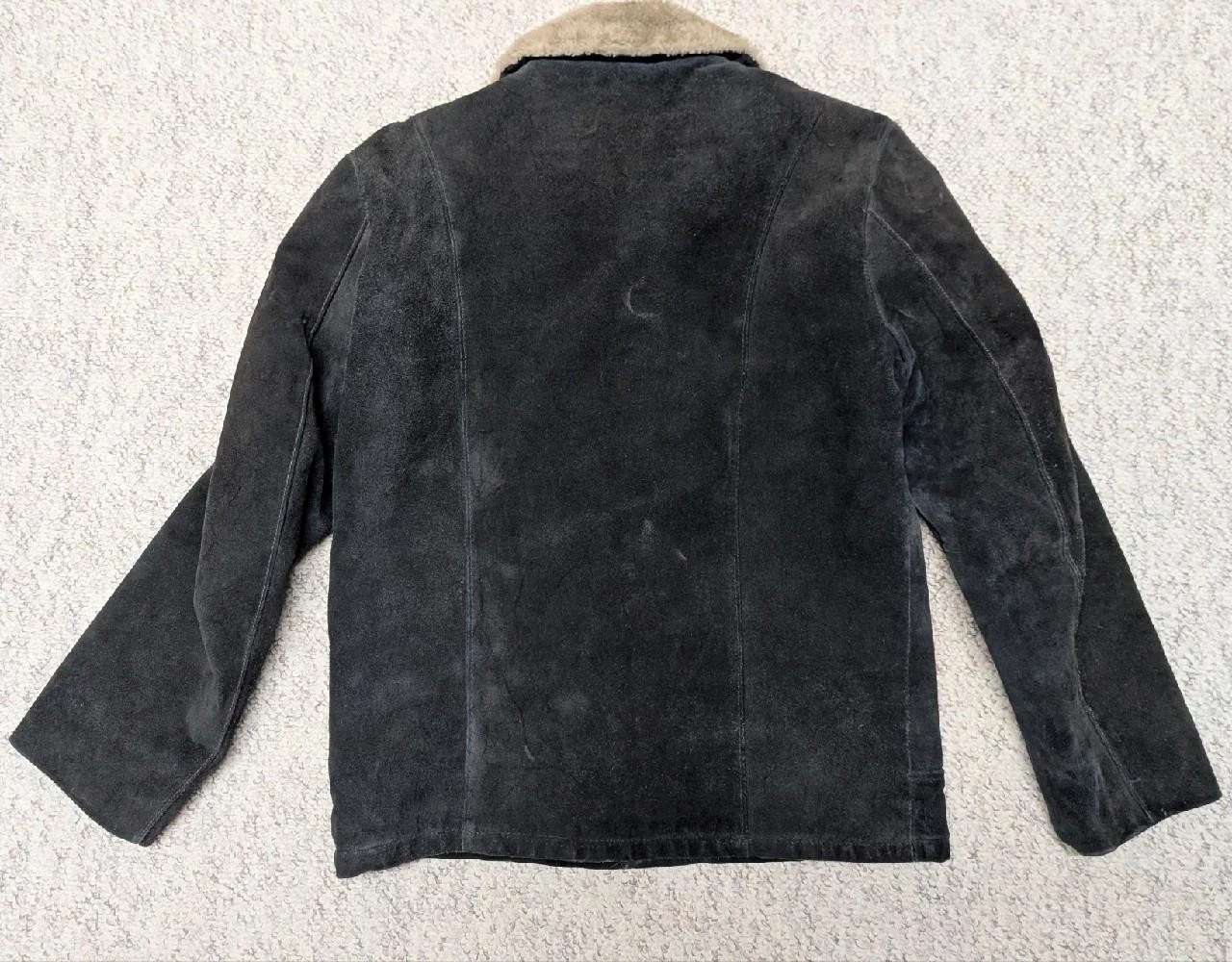 1970s vintage COWHIDE split-suede WESTERN sherpa jacket 38 black TRUCKER cowboy - product detail image 2