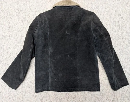 1970s vintage COWHIDE split-suede WESTERN sherpa jacket 38 black TRUCKER cowboy image 2
