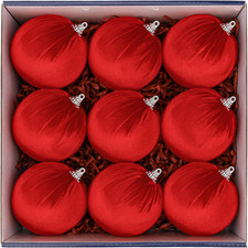 Red Velvet Christmas Balls - 9 Pcs 3.15'' Shatterproof Tree Ornaments
