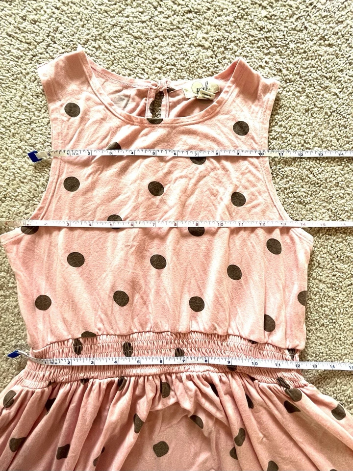 Peek 连衣裙女孩 12 码圆点粉色可爱夏季无袖及膝口袋 — 第 4/4 张图片
