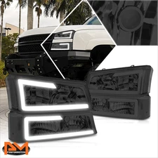 For 03-07 Silverado/Avalanche LED DRL Headlight Bumper Lamp Clear Corner Smoked