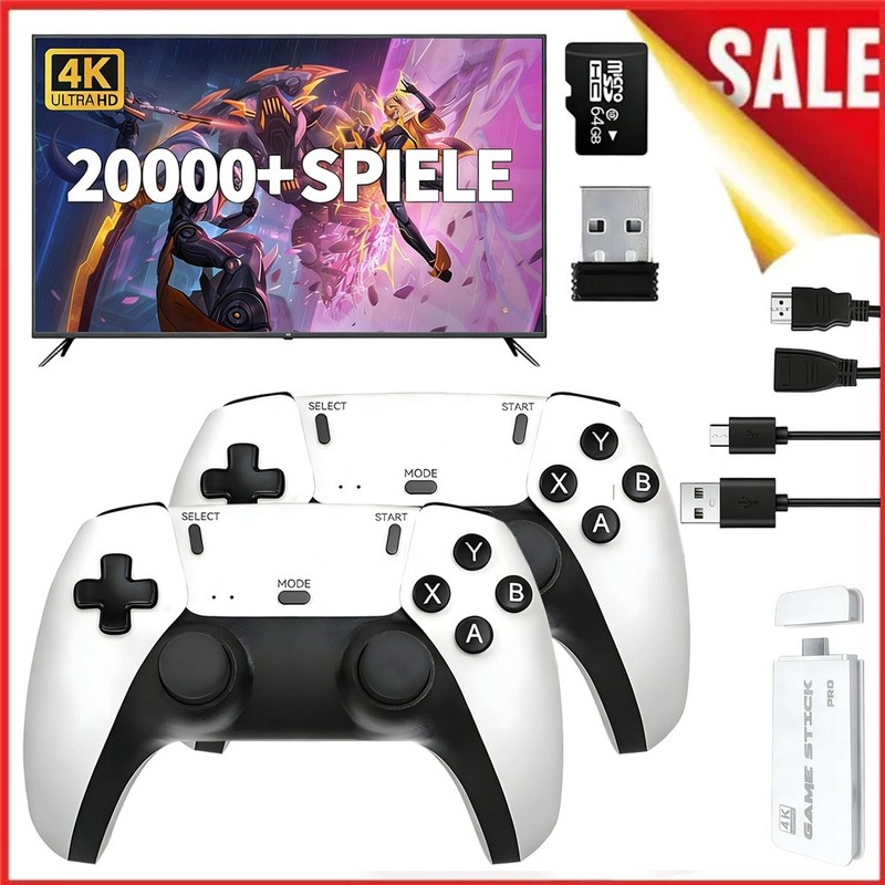 Wireless 4K 20000+ Built-in Games HDMI TV Game Stick Console X2 Wireless Gamepad