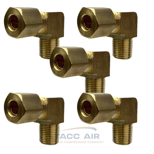 5PC 1/4" Compression x 1/8" MNPT 90 Degree Brass Compression Elbow Pipe Fitting