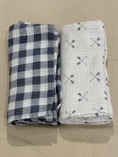 HB Hudson LOT of 2 Cotton Muslin Swaddle Blankets 46 Lovey Comfort