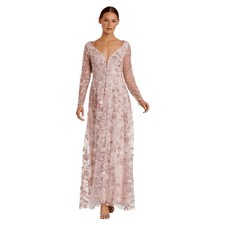 Mac Duggal NWT Floral Applique Long Sleeve Illusion Dress in Rose Pink Size 6