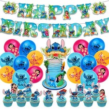 Stitch Theme Birthday Party Supplies Set Balloon Banner Cake Toppers