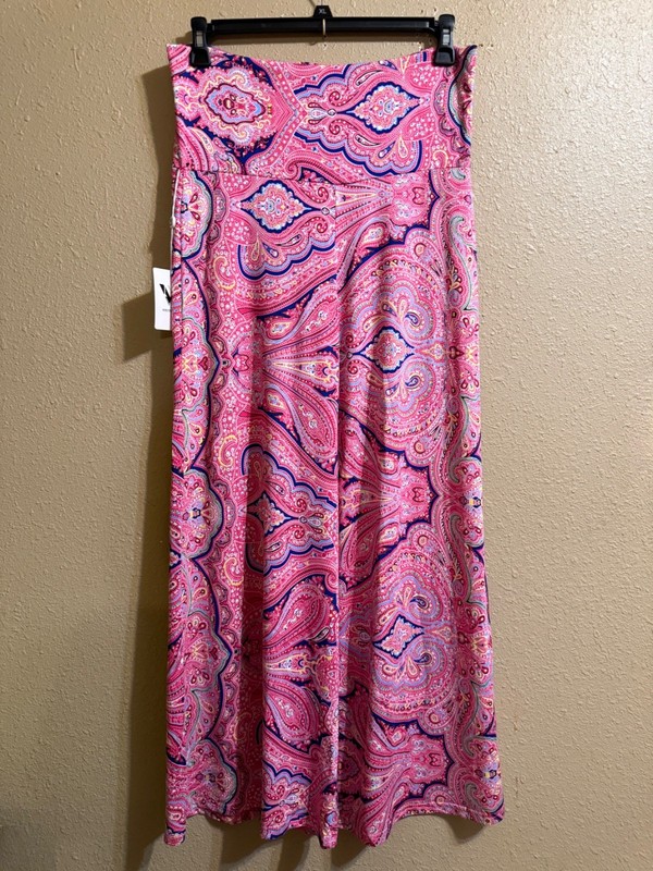 NWT WHITE MARK WIDE LEG PALAZZO PANTS SZ XL PINK PRINT STRETCH PULL ON