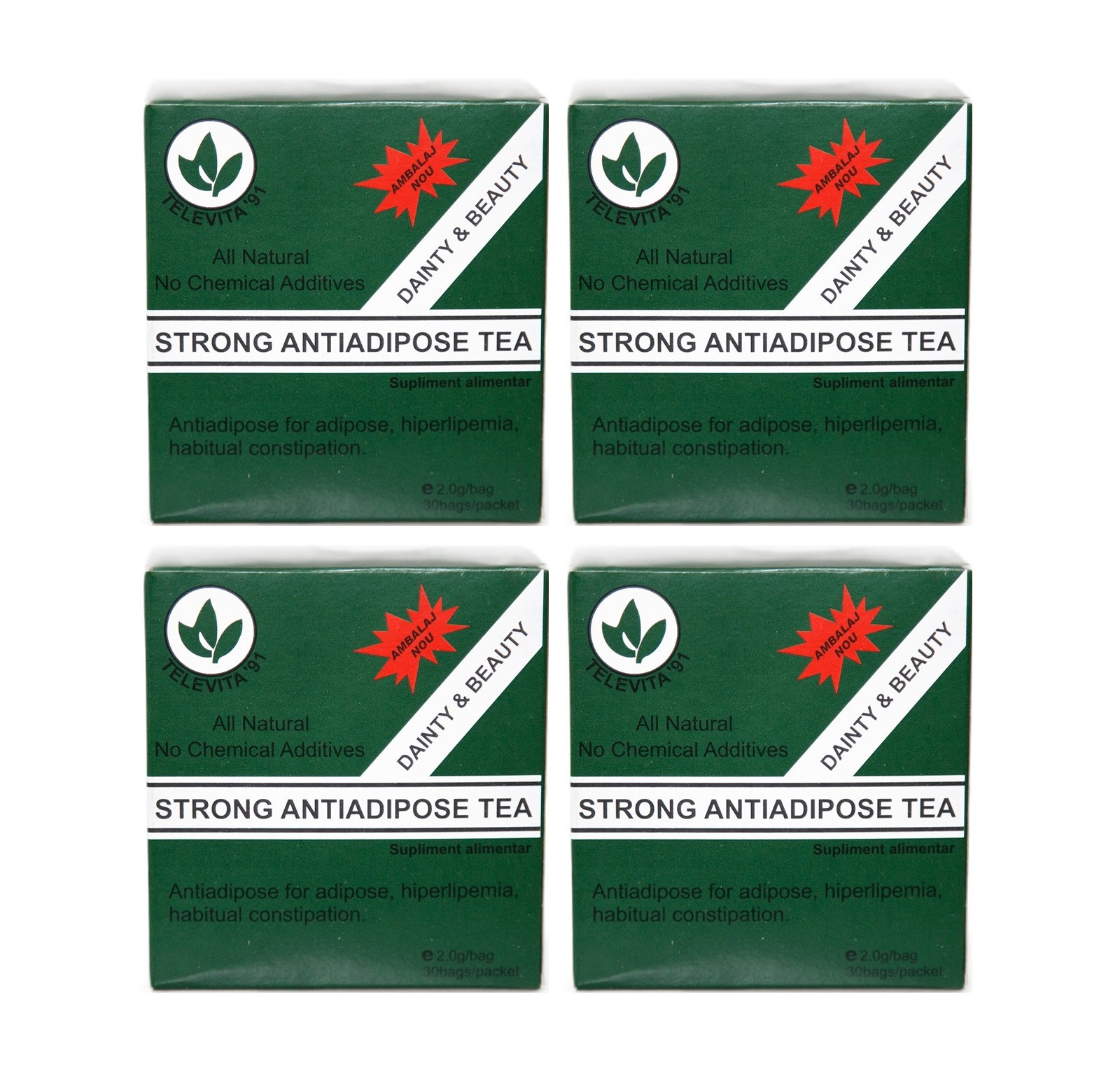 Televita Fuerte Té Anti-Adiposo Té Verde Mezcla de Hierbas Infusión 4-Pack