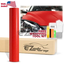 4D Carbon Fiber Red Glossy Vinyl Wrap Decal Sheet Bubble Free Sheet Film