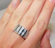 5 row Princess cut Square CZ Sterling Silver Wide Band size 7 Ring 5g 29