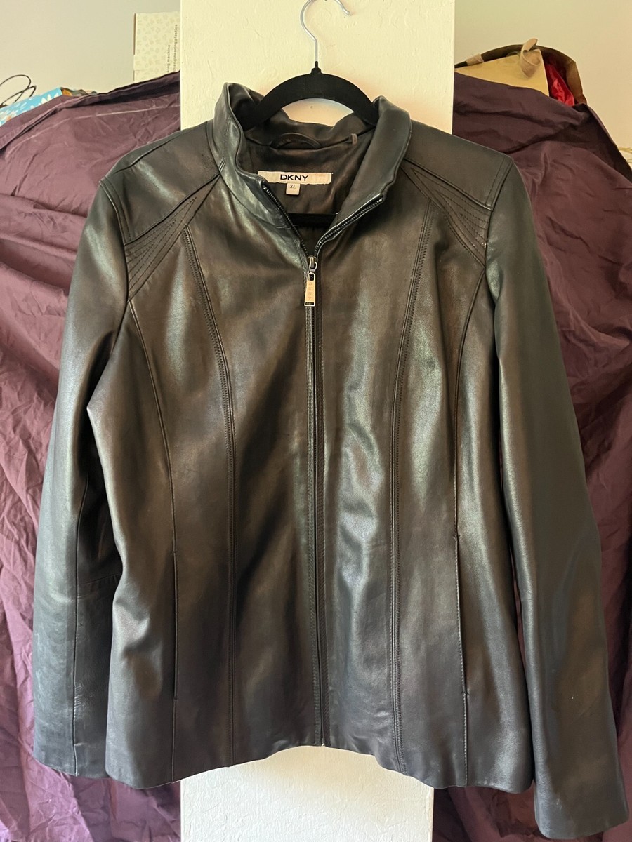 DKNY 100% Lamb Leather Jacket / Coat / Black / X-Large | eBay 