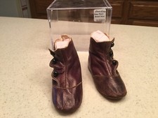 Vintage Children's Button Shoes Used Brown Leather Size 1