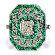 Women's Engagement Halo Ring Simulated 2.87CT Green Emerald White Sapphire