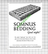 Somnus Bedding William Rhodes Ltd Leeds Small Advert  - 1950 Cutting