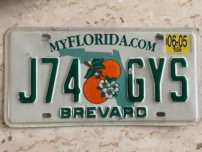 Florida License Plate Brevard J74GYS (expired 06-05) two oranges myflorida.com