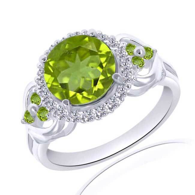 Halo Engagement Ring Lab Created Peridot 14k White Gold Plated Sterling Silver-image