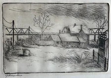 G. Maxson - original, signed etching "Landscape with Farm"