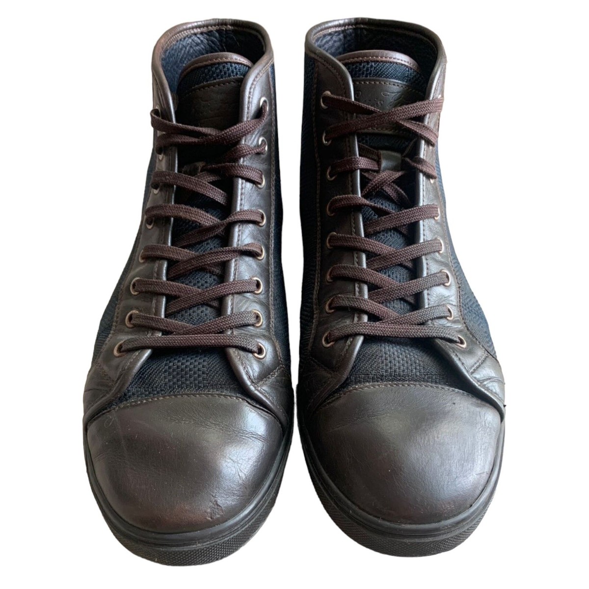 【Louis Vuitton】Ebene canvas high-top sneakers【ランク:A】 Louis Vuitton Damier Ebene Canvas And Leather Lace Up High