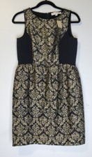 NEW Ann Taylor Size 4 Petite Black Gold Damask Sheath Dress Career Sleeveless