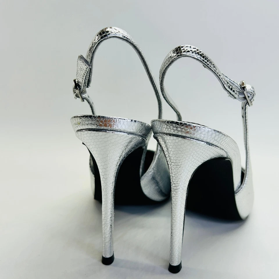 Zapatos de salón Aqua Taylor plateados punta puntiaguda talla 6 cuero tacón de 4,5" Foto 4 de 4